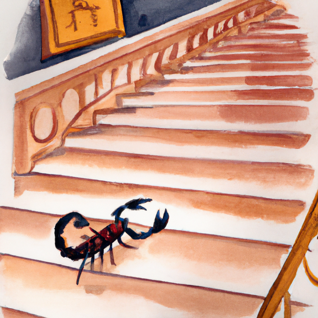 a watercolor of a scorpion walking up some steep steps